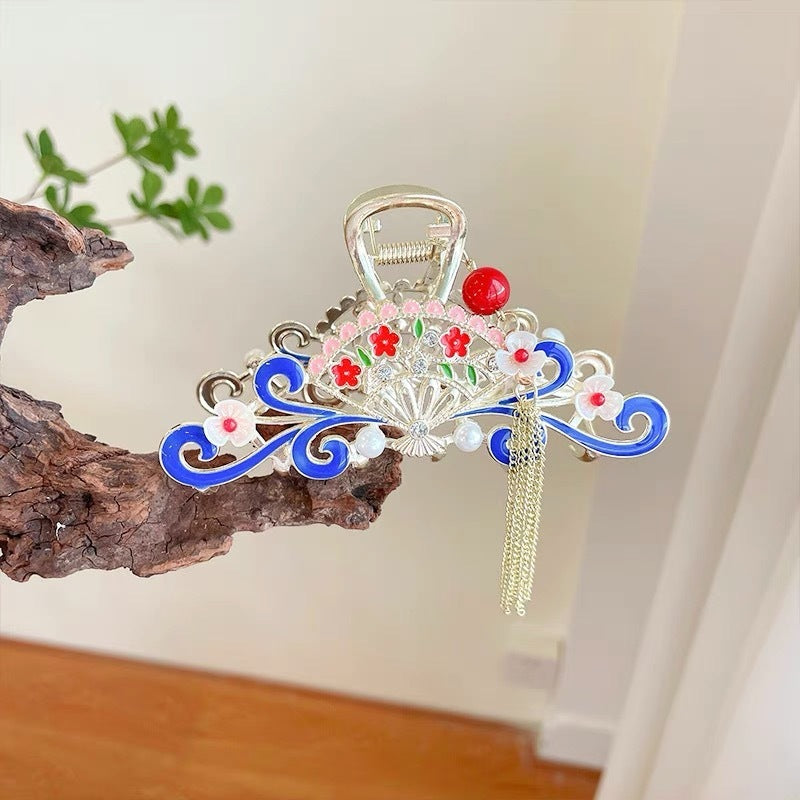 Antique Tassel Large Pearl Clip Metal Hairpin