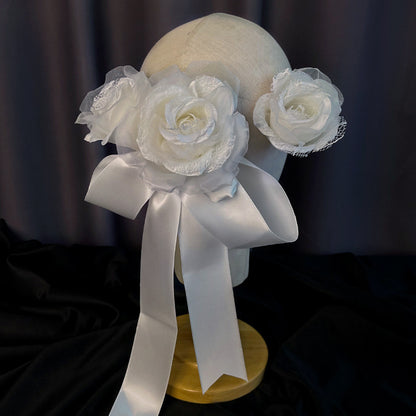 Crepe Rose Flower Dreamy Fairy Headband Bridal Tiara Wedding Three-dimensional Hair Accessories
