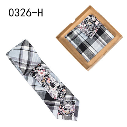 Men's Tie Floral Print Pocket Square Cotton Tie