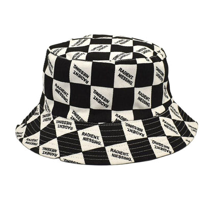 Letter Plaid Bucket Hat Women's Fashion Double-sided Wear Bucket Hat