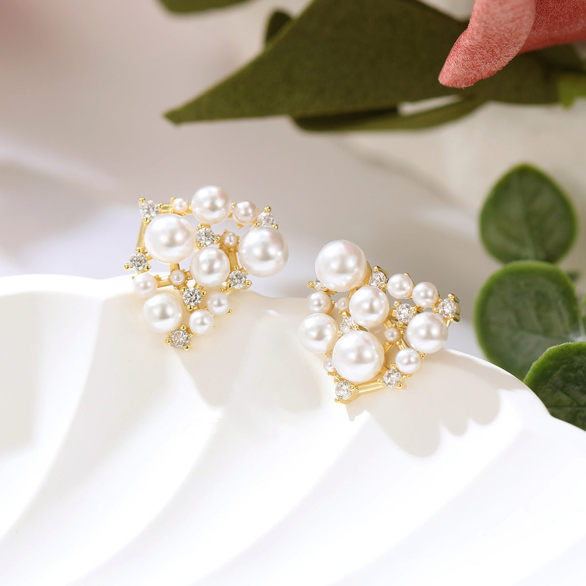 14K Real Gold Plating Light Luxury Pearl Shell Pearl Zircon Gold Plated High Color Retaining Earrings Ear Studs