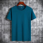 Cotton Short Sleeve T-shirt Men's Pure Color All-matching Round Neck Lycra Elastic Plus Size