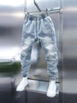 Men's New Light Blue Jeans Elastic Ankle Banded Pants