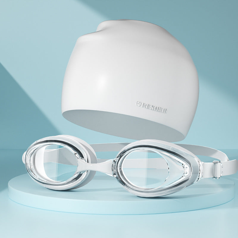 Large Frame HD Waterproof Anti-fog Swimming Goggles Swimming Cap