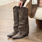 Women's Long Simple Boots Rivet Retro Western Cowboy Boot