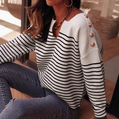 Contrast Color Striped Women's Autumnwinter Sweater