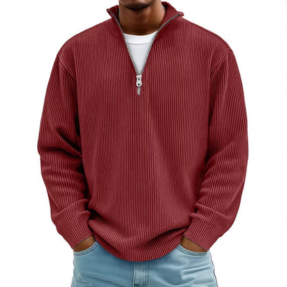 Casual Ribbed Stand Collar Zipper Corduroy Long Sleeve