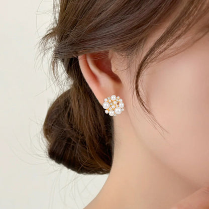 14K Real Gold Plating Light Luxury Pearl Shell Pearl Zircon Gold Plated High Color Retaining Earrings Ear Studs