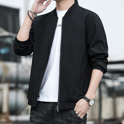 Men's Jacket Spring And Autumn Solid Color Stand Collar Coat