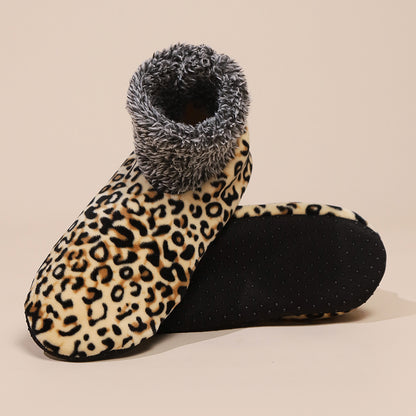 Casual Plus Size Warm Women Winter Leopard Print Room Socks