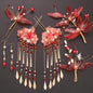 Classical Red Flower Liquid Ancient Style Headdress Fringed Hair Crown Bridal Hair Accessories