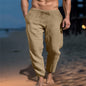 New Men's Solid Color Drawstring Cotton And Linen Loose Beach Casual Pants Slim