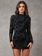 Hollow-out Flocking Sheath Slim Dress For Women