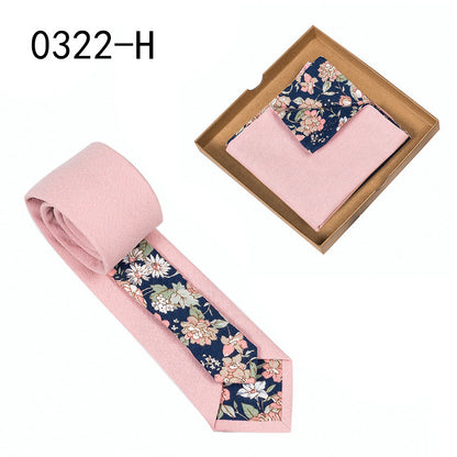 Men's Tie Floral Print Pocket Square Cotton Tie