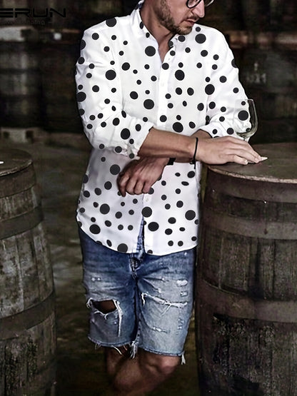 A Casual And Versatile Long-sleeved Shirt With Polka Dot Prints For Teenagers And Men