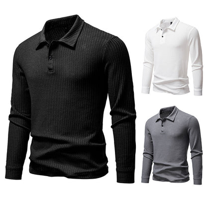 New Men's Walf Checks Fabric Long Sleeve Lapel T-shirt