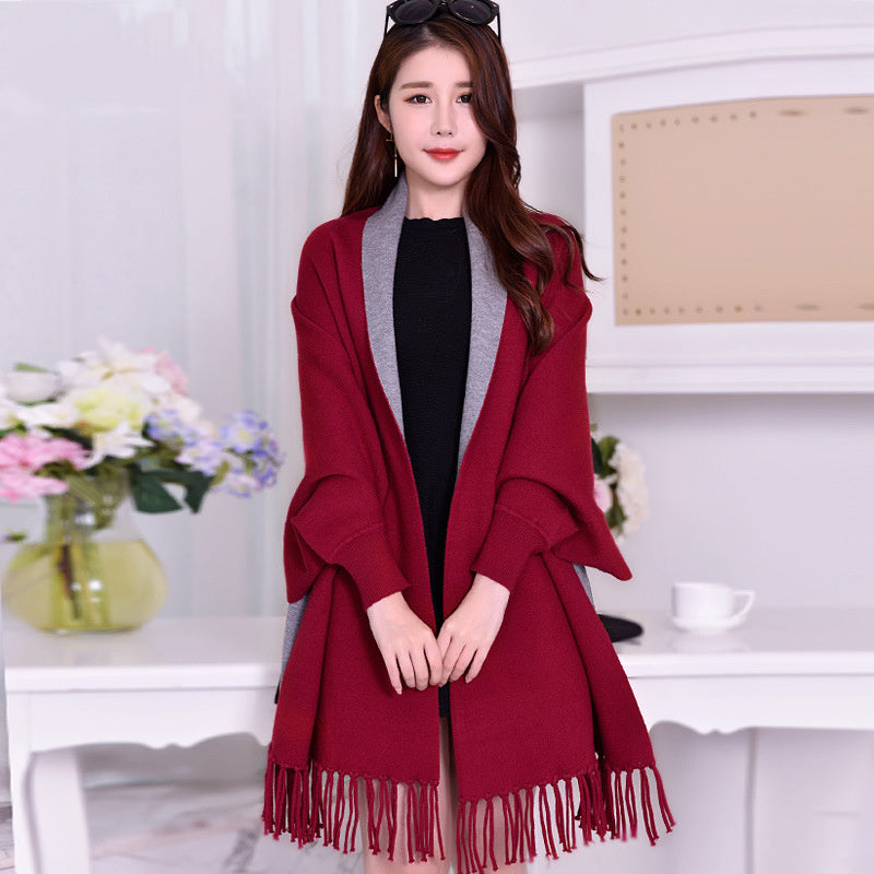 Big Cape Double-sided Shawl Scarf With Sleeves