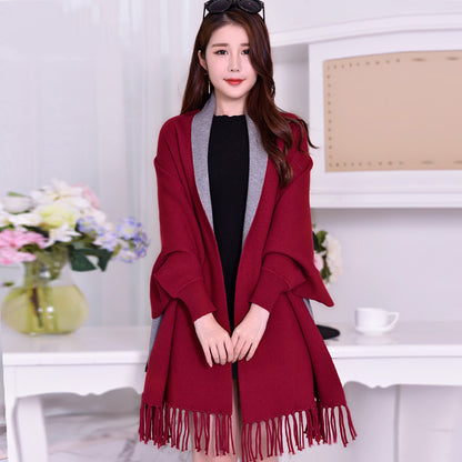Big Cape Double-sided Shawl Scarf With Sleeves