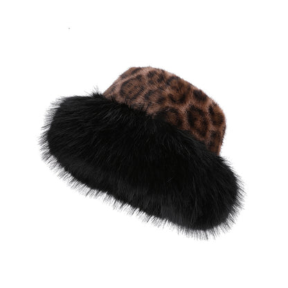 Autumn And Winter Plush Leopard Print Mongolian Cap Thickened Cold Protection