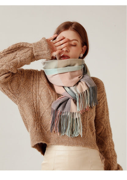 Shawl Scarf Winter Warmth Cashmere Tassel Plaid Long Bib