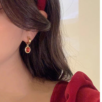 French Retro Red Cat Eye Earrings Niche