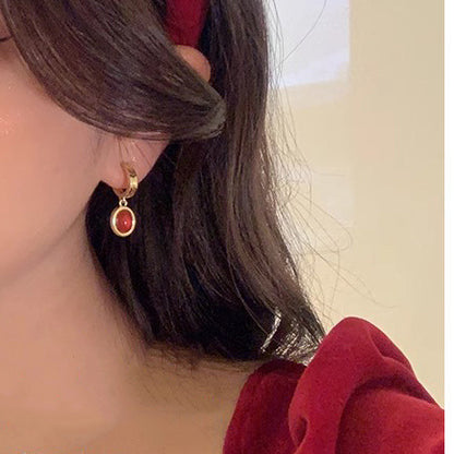 French Retro Red Cat Eye Earrings Niche
