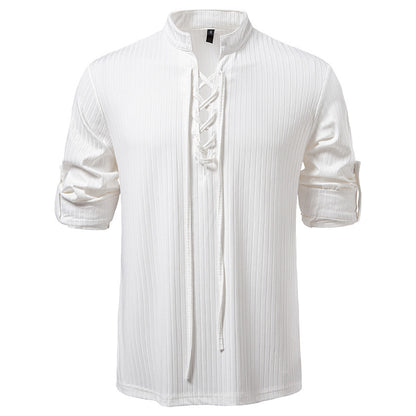 Men's Casual Long Sleeve Drawstring Design T-shirt