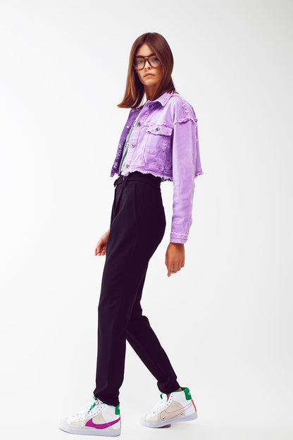 Cropped Denim Trucker Jacket in Purple