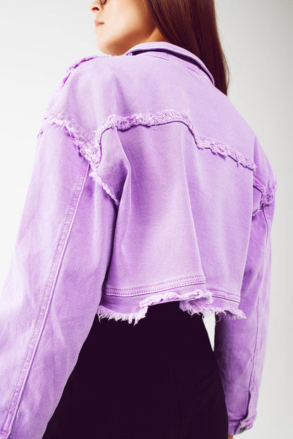 Cropped Denim Trucker Jacket in Purple