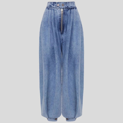 High Waist Zipper Ankle-tied Jeans Loose