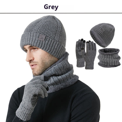 Winter New Thickened Men's Hat Scarf Gloves Three-piece Set