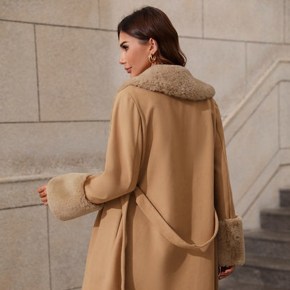 Women's Lapel Cardigan Single-breasted Strap Trench Coat