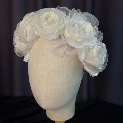 Crepe Rose Flower Dreamy Fairy Headband Bridal Tiara Wedding Three-dimensional Hair Accessories
