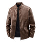 Men's Motorcycle Leather Coat Spring And Autumn Solid Color Stand Collar