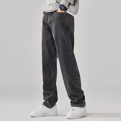 Hong Kong Style Simple Casual All-match Light-colored Jeans