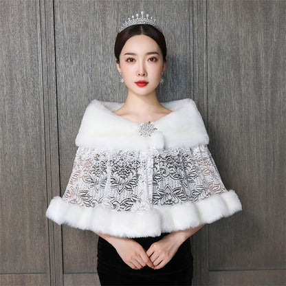 Bridal Hair Shawl Women's Wedding Dress Warm Padded Dress Jacket Fur