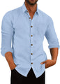 Men's Polo Collar Solid Color Long Sleeve Shirt Linen Loose Casual Cardigan