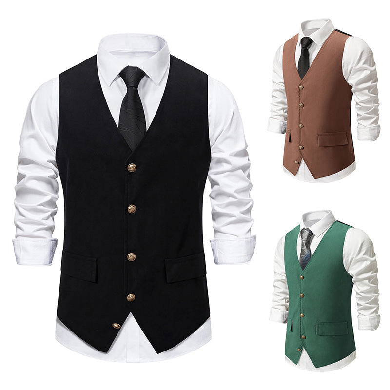 Autumn And Winter Suit Vest Man Retro European Single-breasted Casual