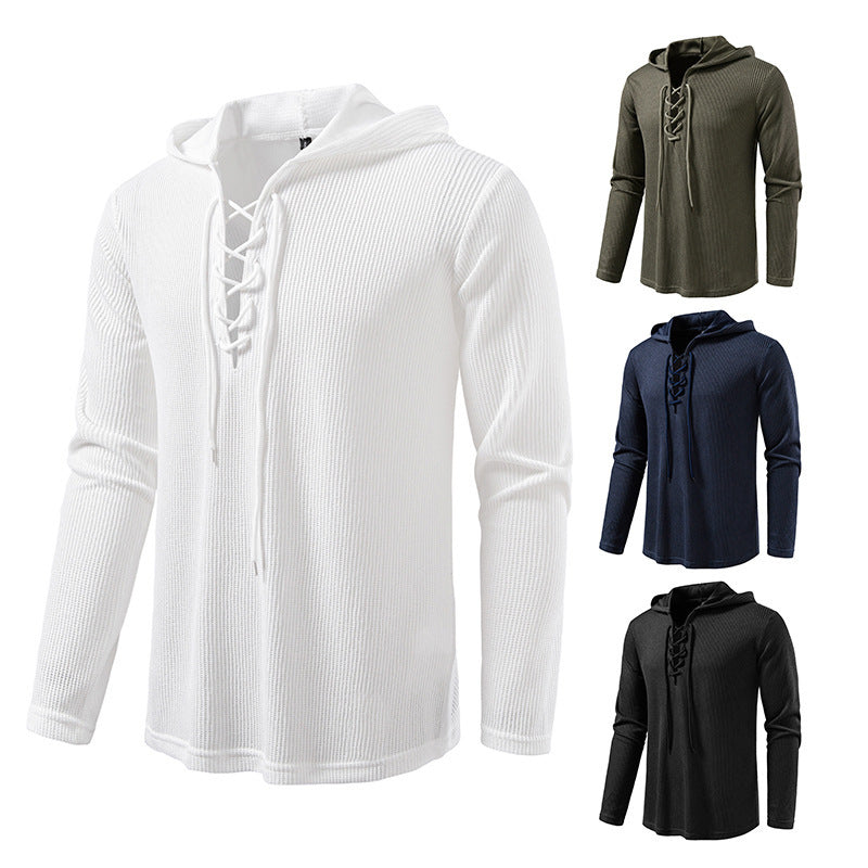 Drawstring Design Men's Hooded Long Sleeve T-shirt