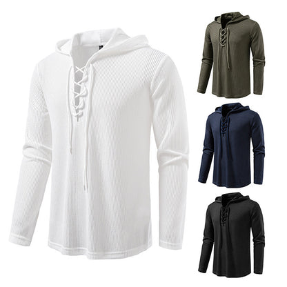 Drawstring Design Men's Hooded Long Sleeve T-shirt