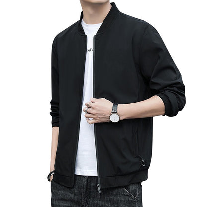 Men's Jacket Spring And Autumn Solid Color Stand Collar Coat