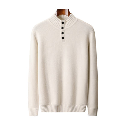 Thickened Four-button Half-collar Wool Sweater Men