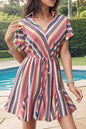 Women's V-neck Short-sleeved Dress Casual A- Line Dress