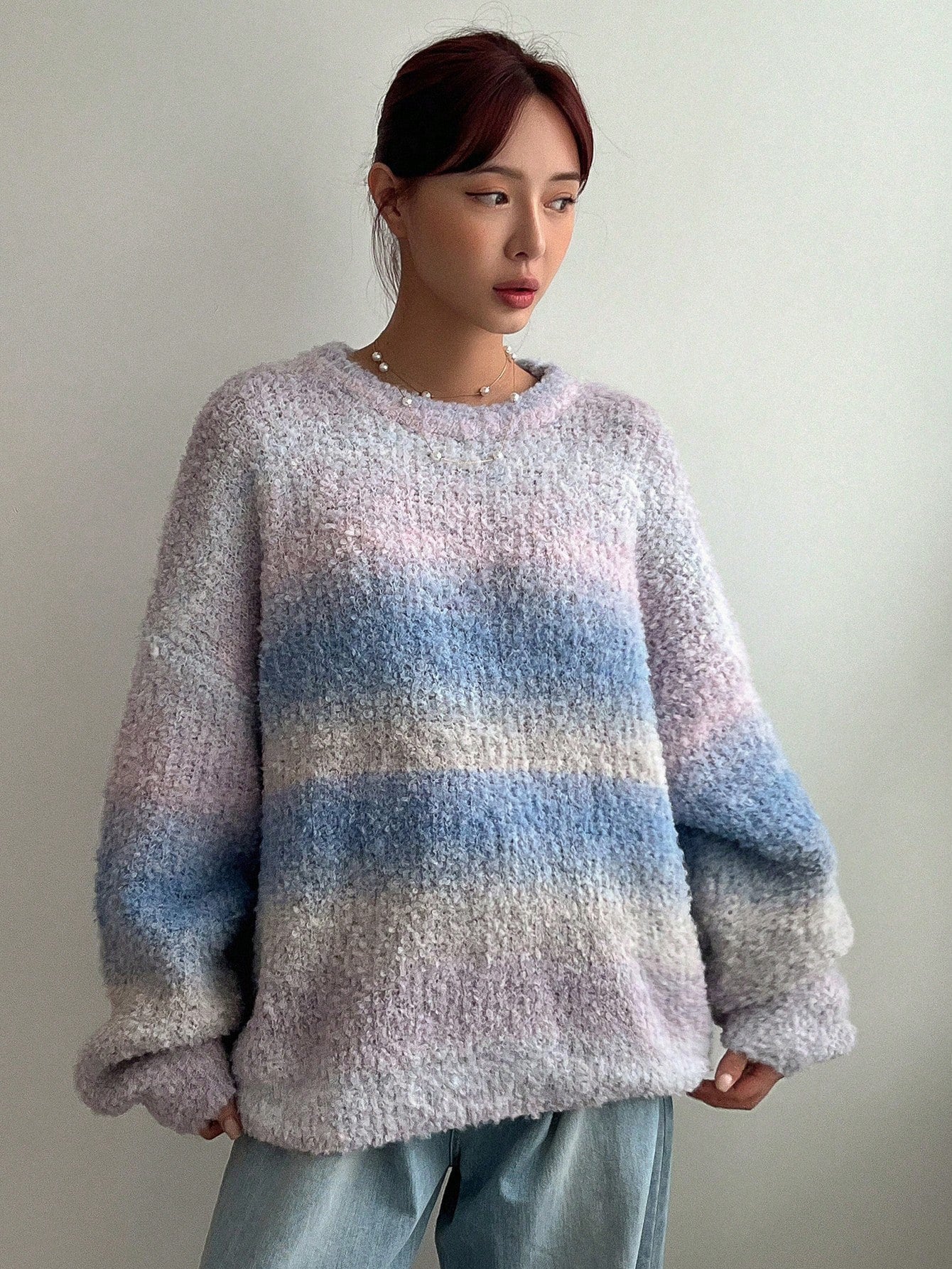 Lazy Sweater Female Gradient Color Round Neck Loose Outer Wear Soft Glutinous