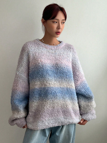 Lazy Sweater Female Gradient Color Round Neck Loose Outer Wear Soft Glutinous