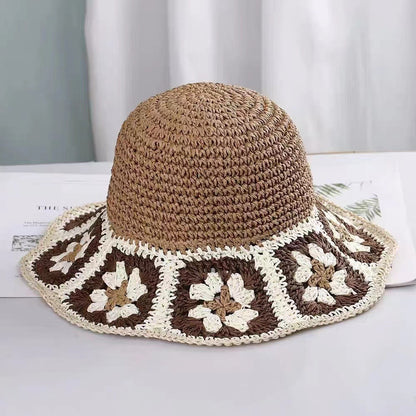 Fashion Personality Handmade Crocheted Flower Straw Hat Women