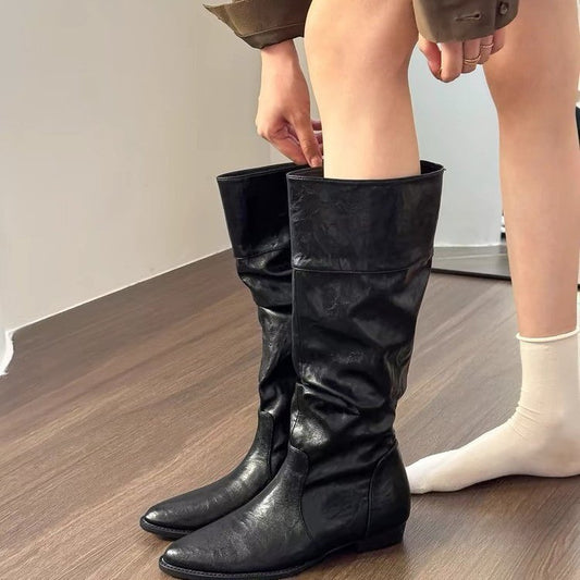 Small Retro Pointed Height Increasing Insole Boots Below The Knee High
