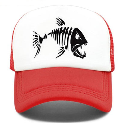 Fish Bone Print Mesh Cap Baseball Cap