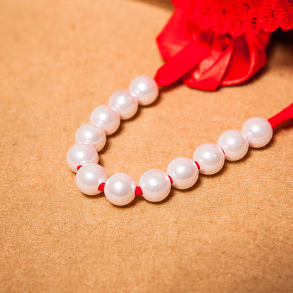 Original Handmade Rose Hot T-back Female Flirting Pearl Seduction Lace Lace Wedding Panties