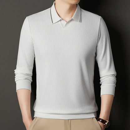 New Men's Vertical Stripes Solid Color T-shirt Bottoming Shirt